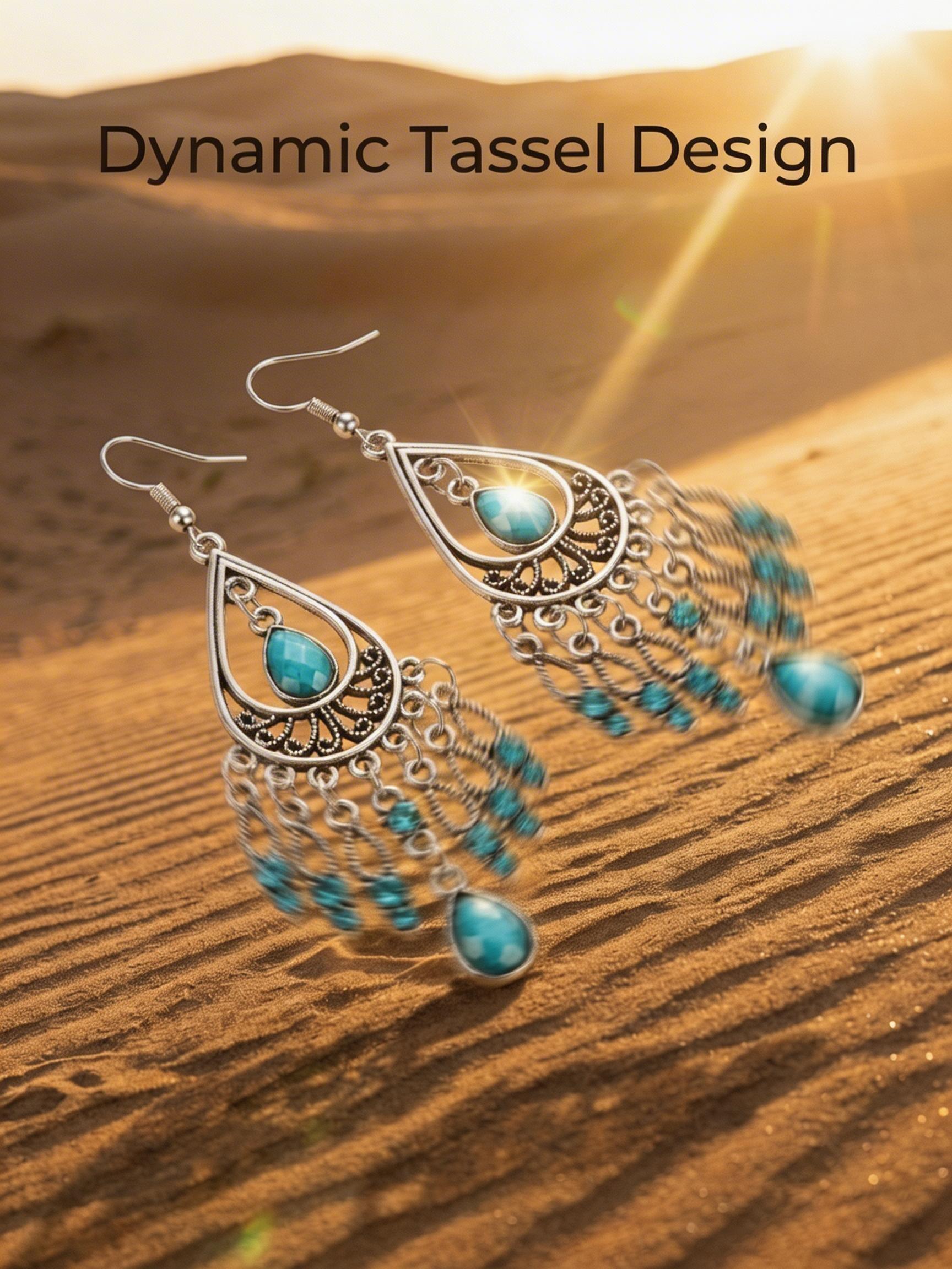 Luxurious Turquoise Textured Drop Earrings, Hook Style, Vintage Floral Design, Perfect for Weddings, Parties, Festivals, Women