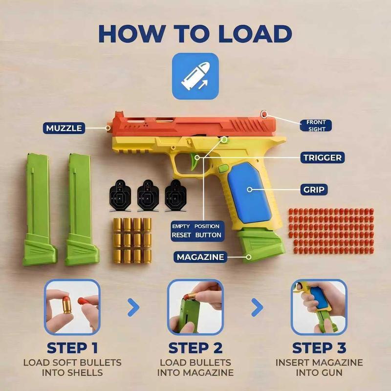 Soft Bullet Gun, Automatic Shell Bullet Toy Gun, Educational Shooting Game Toy, Very Suitable for Outdoor Multiplayer Cooperative Games Under 8 Years Old