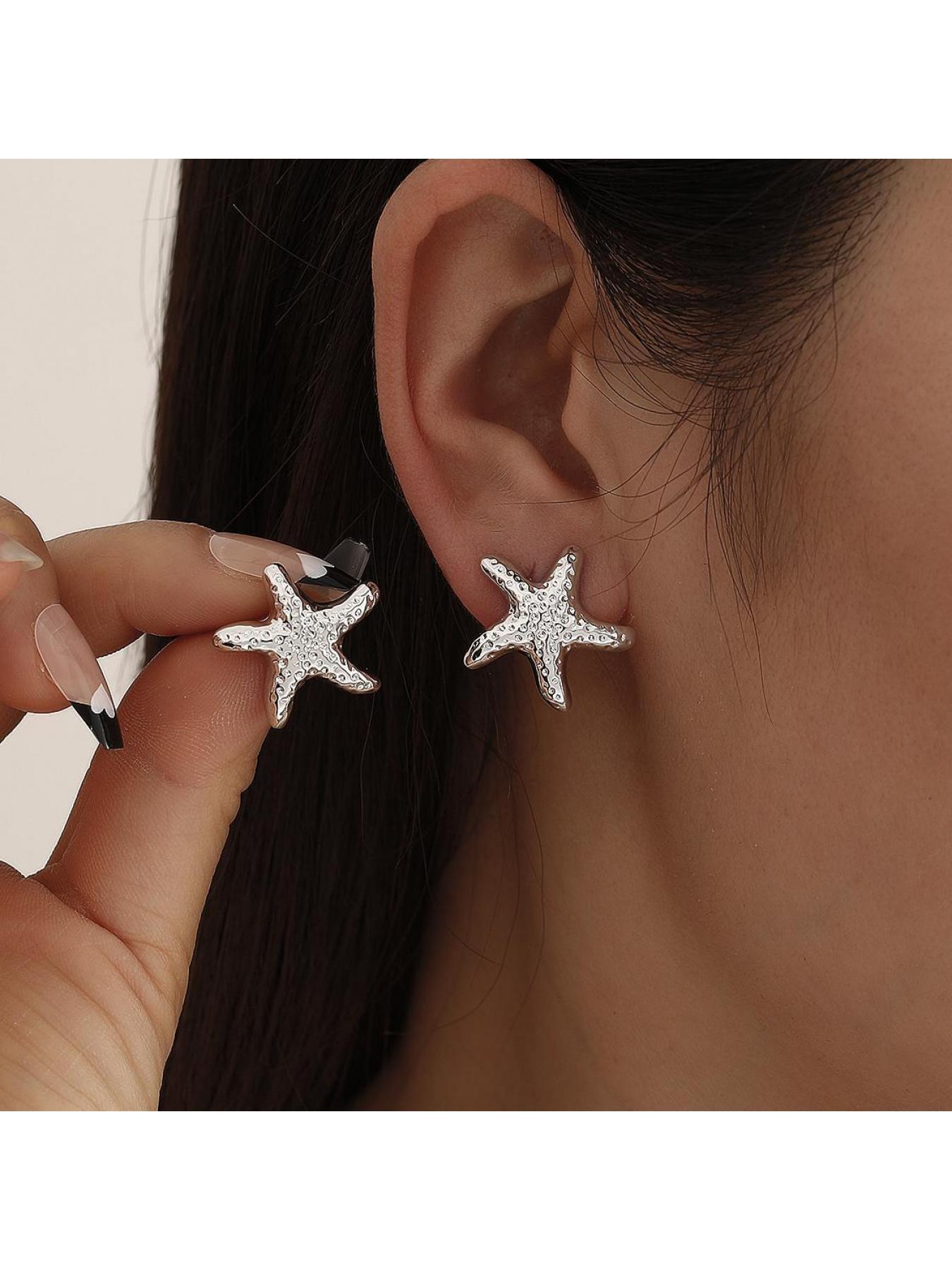 Women's Starfish Ear Studs Holiday Gift Elegant Simple Retro Beach Ocean Theme Dainty Earrings for Daily Wear Vacation Style Fashion Accessories