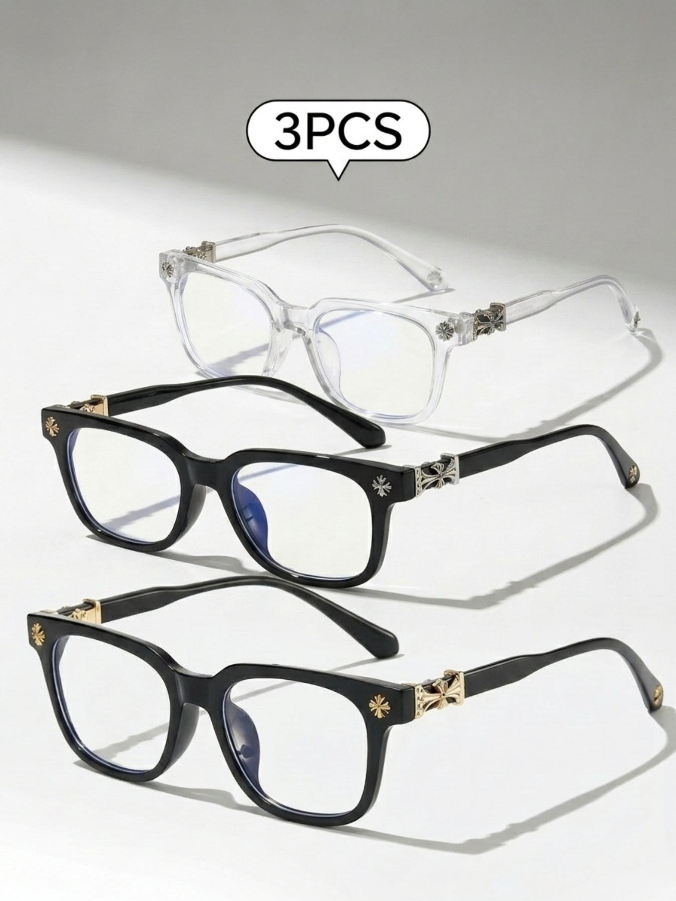 3PCS New Square Glasses, High Quality Eyewear, Unisex, Stylish Light Luxury Elegant Artsy Business Style Frames, Multiple Styles Available, Perfect Gift for Him, Suitable for Daily Wear and Decorative Photography Glasses, Square Frame Eyeglasses