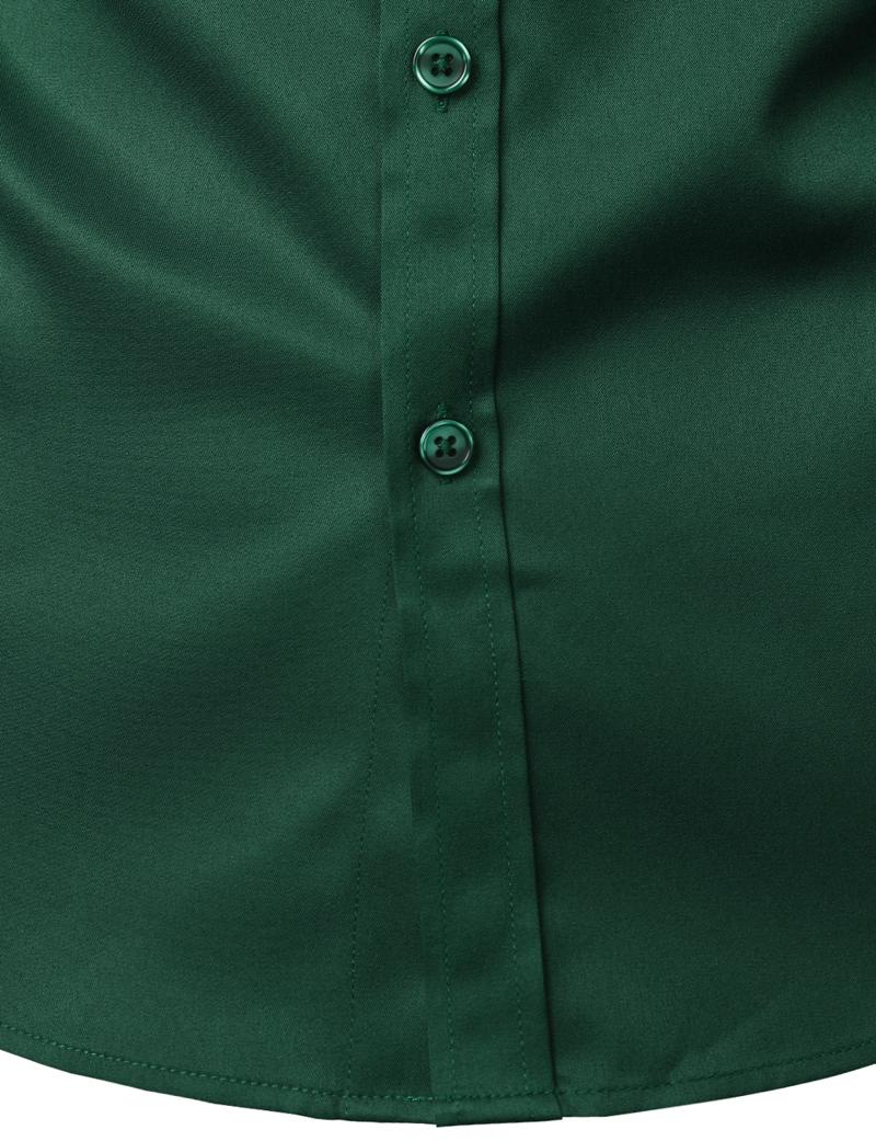 ZEROYAA Men's Beige Polyester Long Sleeve Button-Up Dress Shirt with Left Chest Pocket Urban Casual Business Slim Fit Tops