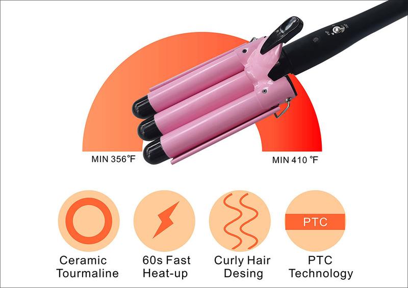 3 Jumbo Barrel Curling Iron Wand 25mm/32mm Hair Waver Temperature Adjustable Ceramic Big Waves Hair Crimper