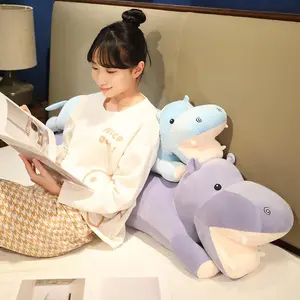 Cartoon Hippo Plush Long Pillow Soft Stuffed Huggable Hippo Back Pillow Kawaii Decor For Bedroom Cute Gift To Family Friends