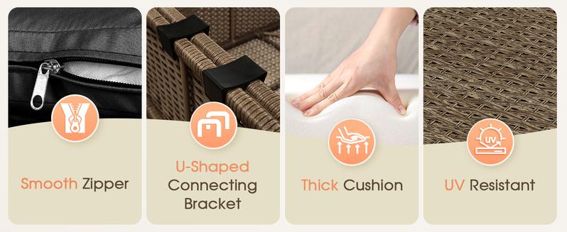 7 Piece Patio Furniture Set, Outdoor Furniture Patio Sectional Sofa, All Weather PE Rattan Outdoor Sectional with Cushion and Coffee Table. Swivel Chair Lounge