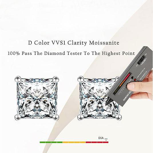 Delzzad S925 Princess Cut Synthetic Moissanite Fashionable Shiny Stud Earrings Birthday Wedding Anniversary Perfect Gifts for Women Girls Women Sturdy Minimalist Accessories