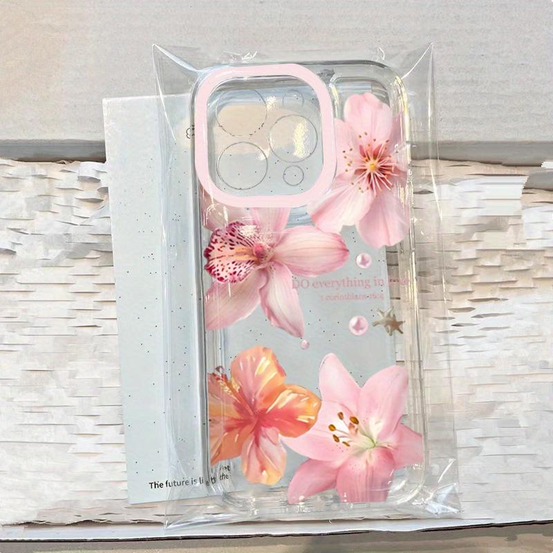 Lotus Flower Floral Transparent Tpu Shockproof Phone Case for iPhone 15 Series & More, Durable Protective Cover, Stylish Aesthetic Design