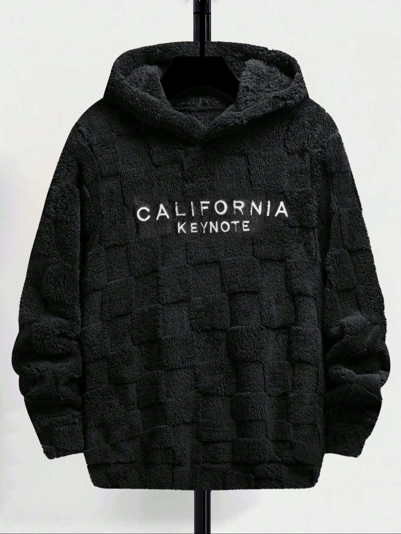 Men's California Keynote Embroidered Pullover Hoodie Fuzzy Warm Lining for Cold Days & Fall Relaxed Fit Drop Shoulder Design Machine Washable Cozy Interior Casual Fabric Christmas Embroidery Relaxed Fit Stretch Sweatshirts Textured
