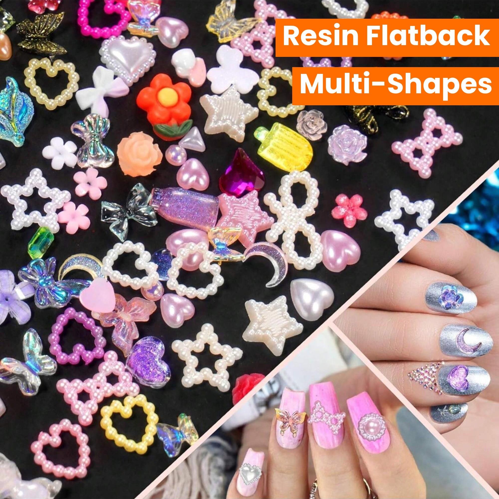 500-600pcs 3D Resin Nail Art Decorations, Mixed Colors Heart Flower Bow Flat Bottom Rhinestones, DIY Jewelry Accessories