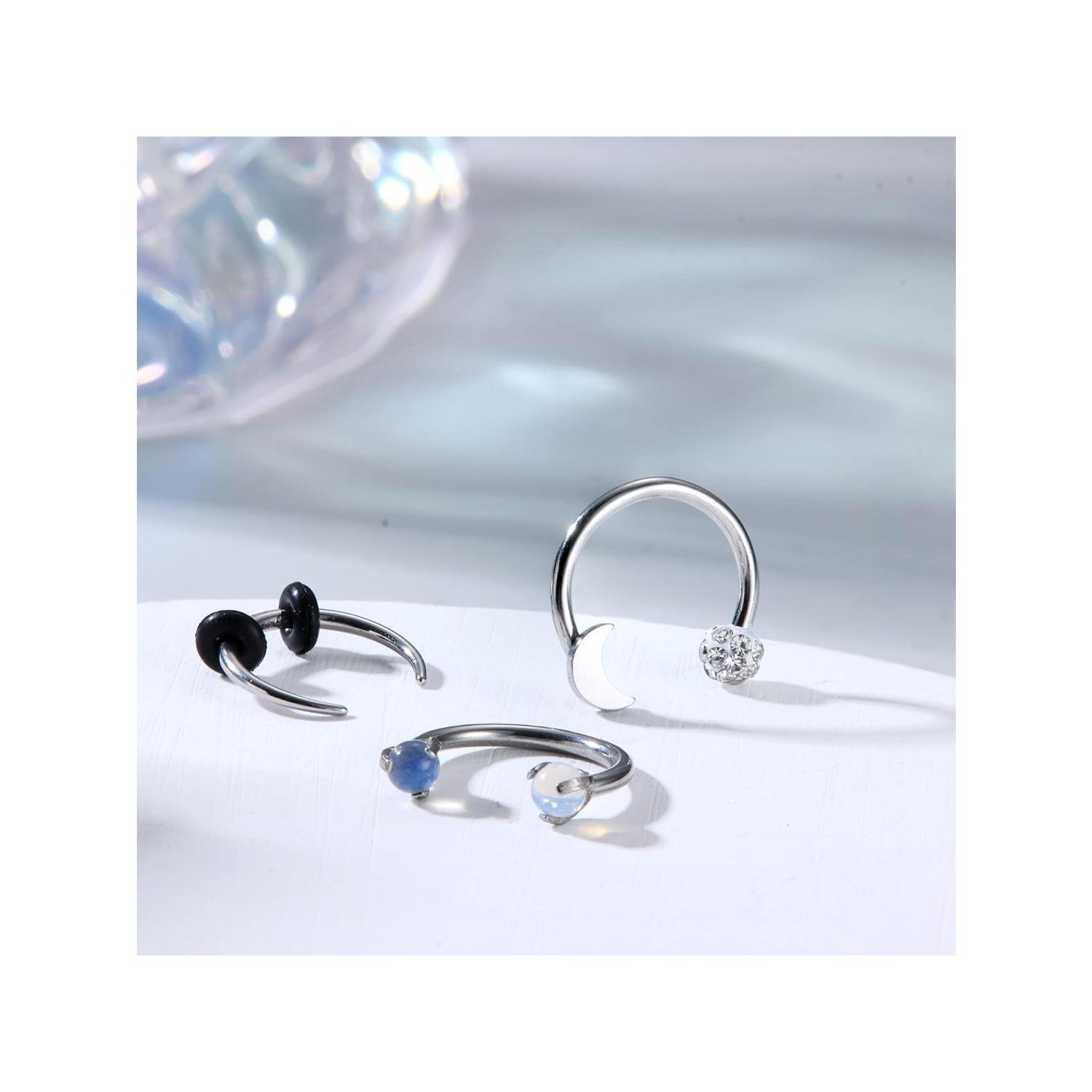 30Pcs 16G Septum Rings Stainless Steel Piercing Jewellery, Silver Horseshoe Nose Hoop Ring 10mm, Helix Daith Cartilage Earrings Smiley Jewellery for Men Women