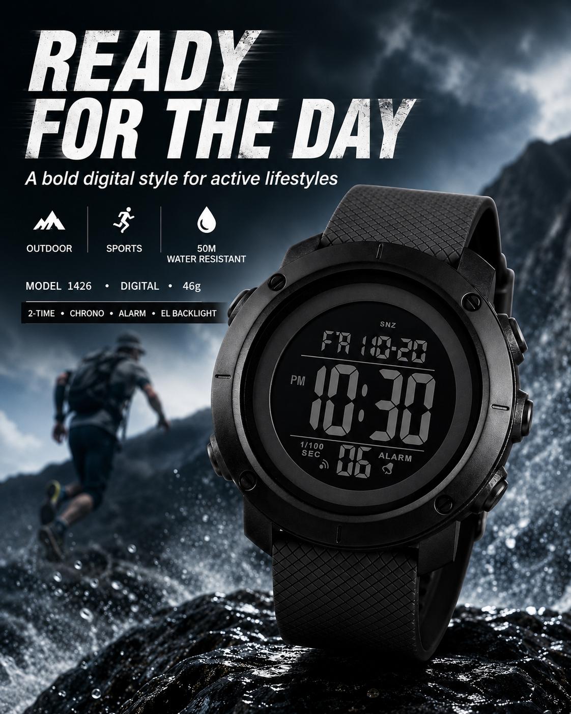 Skmei Full Digital Display Watch, Casual Style Multi-Function PU Band Watch, 50m Waterproof, Quartz Movement, Digital Multifunctional Watch, All Seasons Use detail 2