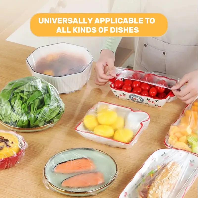 99/350/500 Disposable Food-Grade Cling Wrap and Multi-Function Food Cover Sets, Elastic and Durable Covers for Leftover Storage, Refrigerator and Table Dustproof, Large Capacity, Easy-To-Use No-Tear Film for Home Kitchen