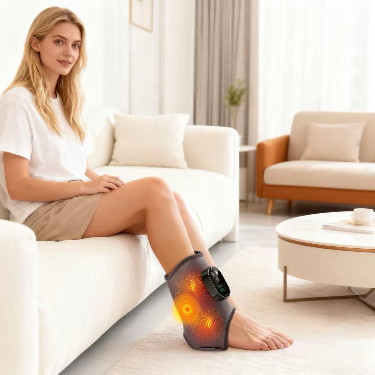 Electric Three-In-One Ankle Calf Foot Vibration Heating Massager, 6-Level Heat Therapy, Wrist Ankle Support, Leg Hand Foot Relaxation, Usb Rechargeable Massagers