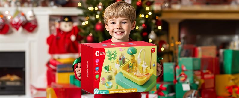 CUTE STONE Play Sink with Running Water, Kitchen Sink Toys with Play Food and Kitchen Utensils, Pool Floating Toys for Fishing Game, Role Play Electric Dishwasher Toy Gift