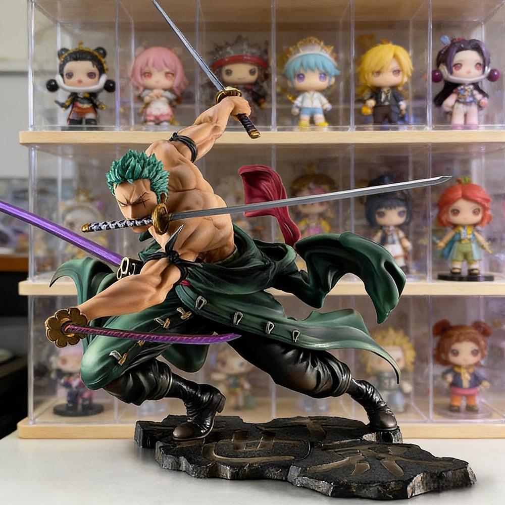 One Piece Roronoa Zoro Figure! Three Sword Style Battle Pose with Muscle Detail，Stunning Zoro Action Figure, Perfect Desk Decor for Otakus，Roronoa Zoro Three Sword Style Statue