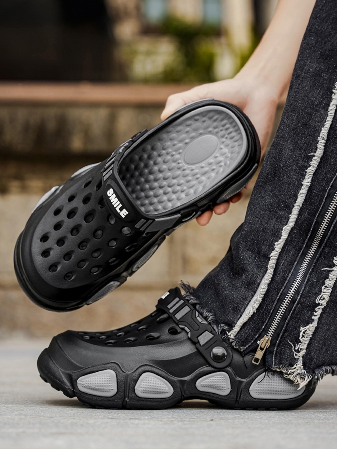 Men's Summer Breathable Holey Shoes, Outdoor Slip-Resistant Thick Sole Sandals, Durable Beach Footwear, Dual Color Flip Flops