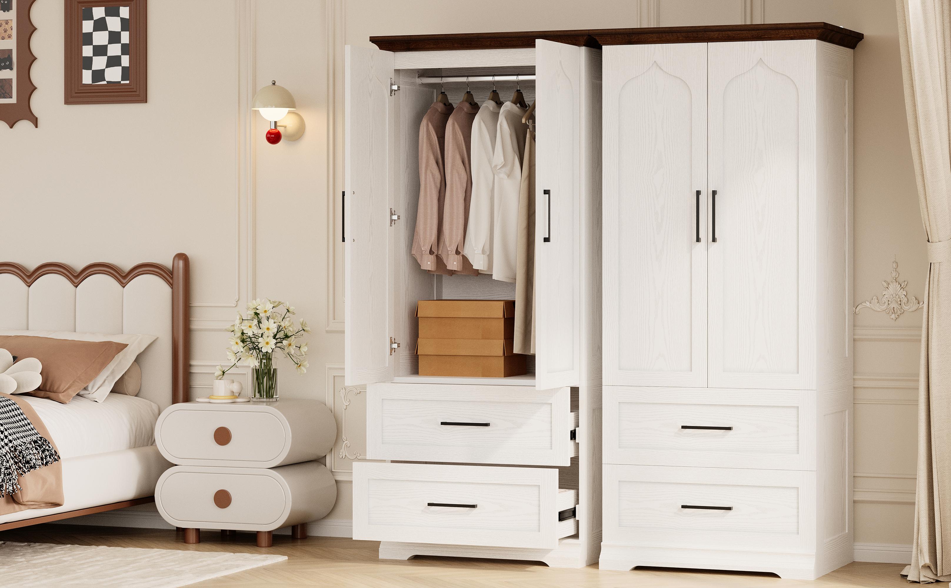 LIKIMIO Armoire Wardrobe Closet 70.9" H,with 2 Doors & 2/3 Drawers,Bedroom Wooden Wardrobe with 3 Hooks & Hanging Rod,Freestanding Closet System LIKIMIO Armoire Wardrobe Closet 70.9" H,with 2 Doors & 2/3 Drawers,Bedroom Wooden Wardrobe with 3 Hooks & Hanging Rod,Freestanding Closet System