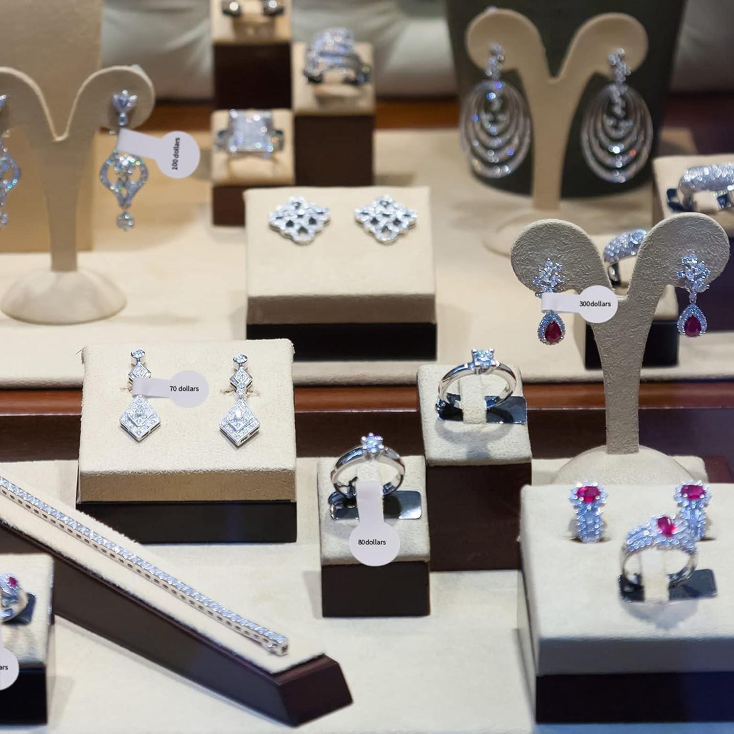 1000pcs Jewelry Price Tags, Blank Self-adhesive Jewelry Labels, Kraft Paper and White Retail Tags, Barbell Price Stickers for Small Business Merchandise, Suitable for Price Identification of Rings, Necklaces and Earrings