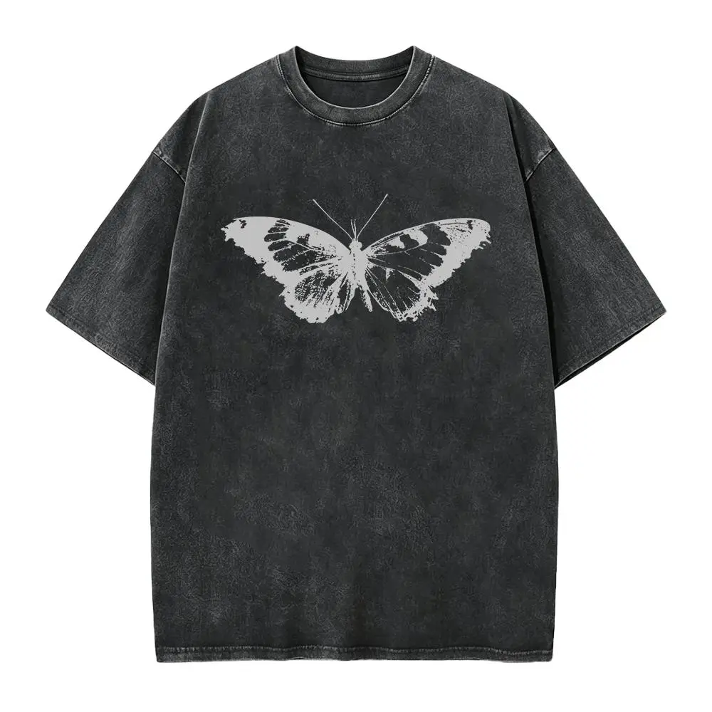 Grunge Butterfly T-Shirt, Y2K Faded Black Shirt, Grunge Tee Women, Monochrome Edgy Bootleg Tee