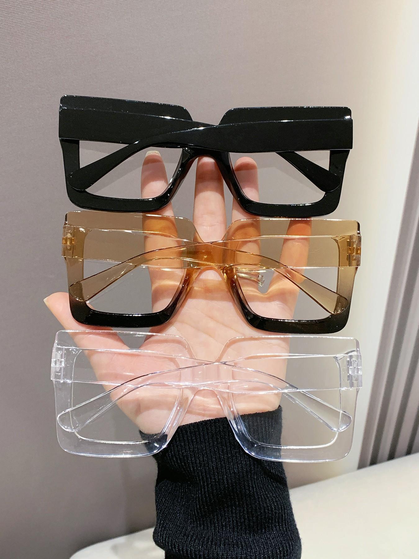 Women's Elegant Large Frame Square Plastic Glasses, Leopard Print & Transparent Lenses, Versatile Street Style, Driving, Daily Wear