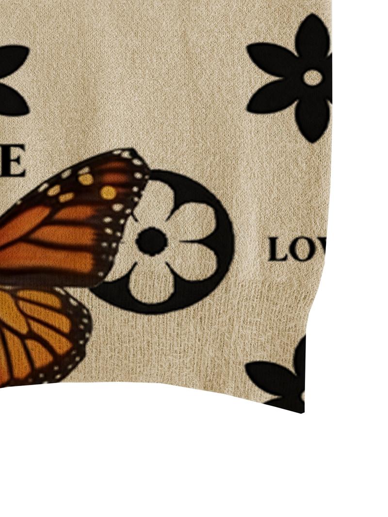 Women's Butterfly Print Stand Collar Sweater, Casual Long Sleeve Knitwear for Fall Winter, Comfortable Warm Daily Wear
