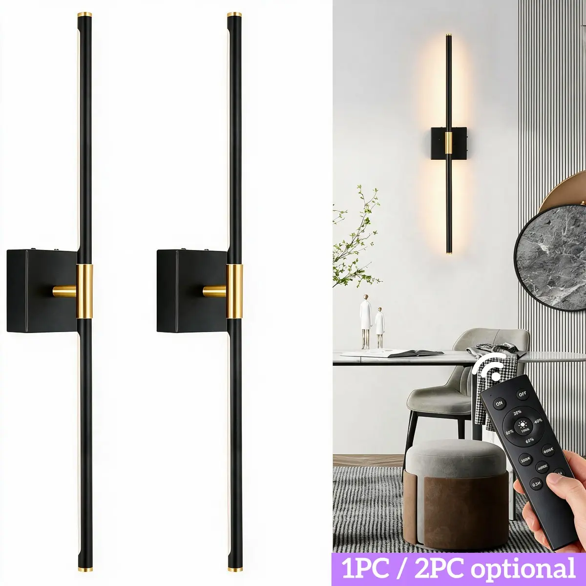 1/2 Pack 10000mAh Rechargeable Magnetic Wall Light with Remote, No Wiring Needed, 350° Rotatable Wireless LED Wall Sconce, Dimmable Brightness & Color Temp, Timer Function, Home Ambient Mood Lighting for TV, Mirror, Bedroom, Living Room Decor