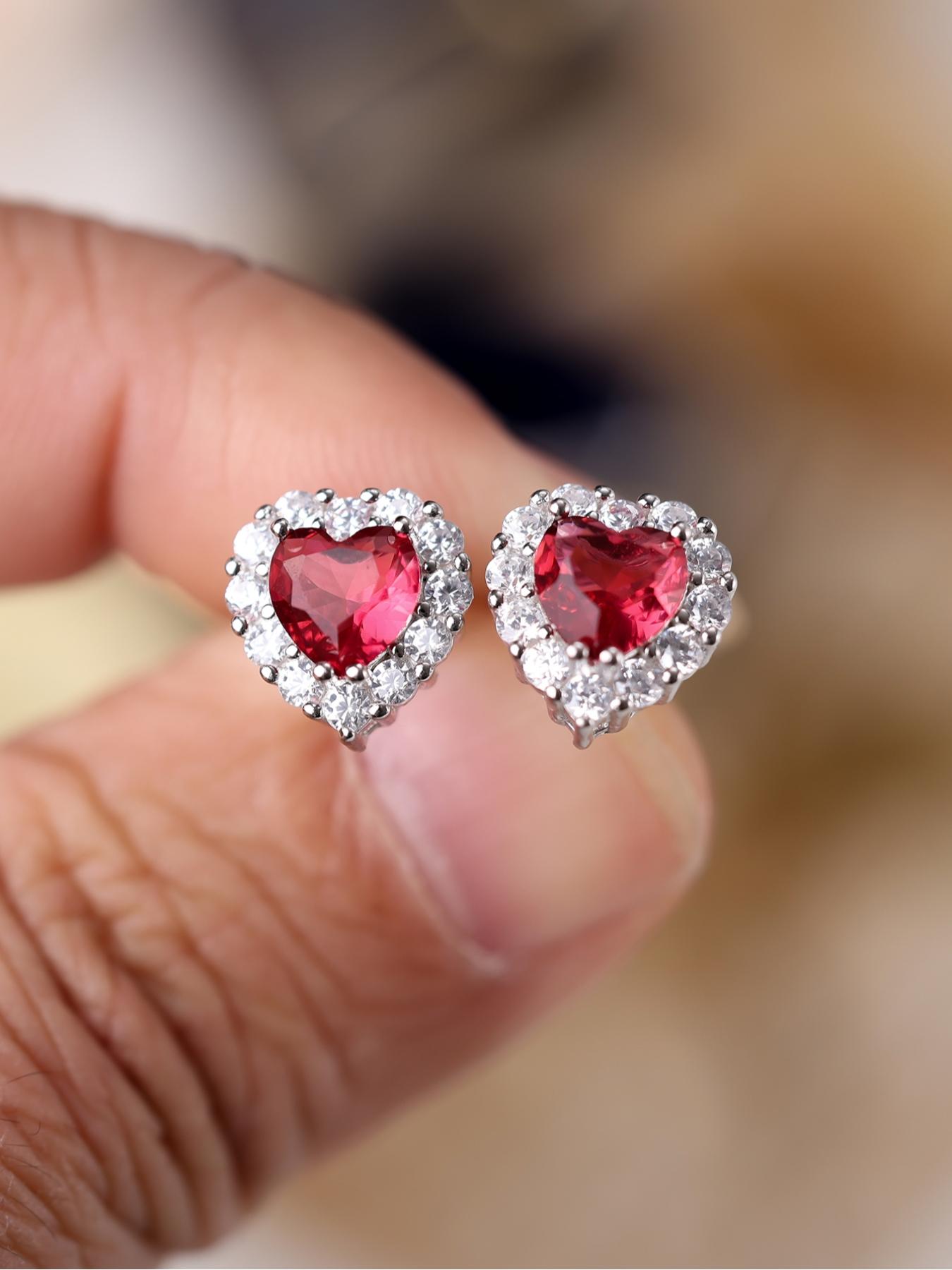 925 Sterling Silver Fashion Heart Shaped Rhinestone Decorated Earrings, High Quality Earrings, Elegant Jewelry for Women, Trendy All-match & Exquisite Jewelry for Birthday Gift