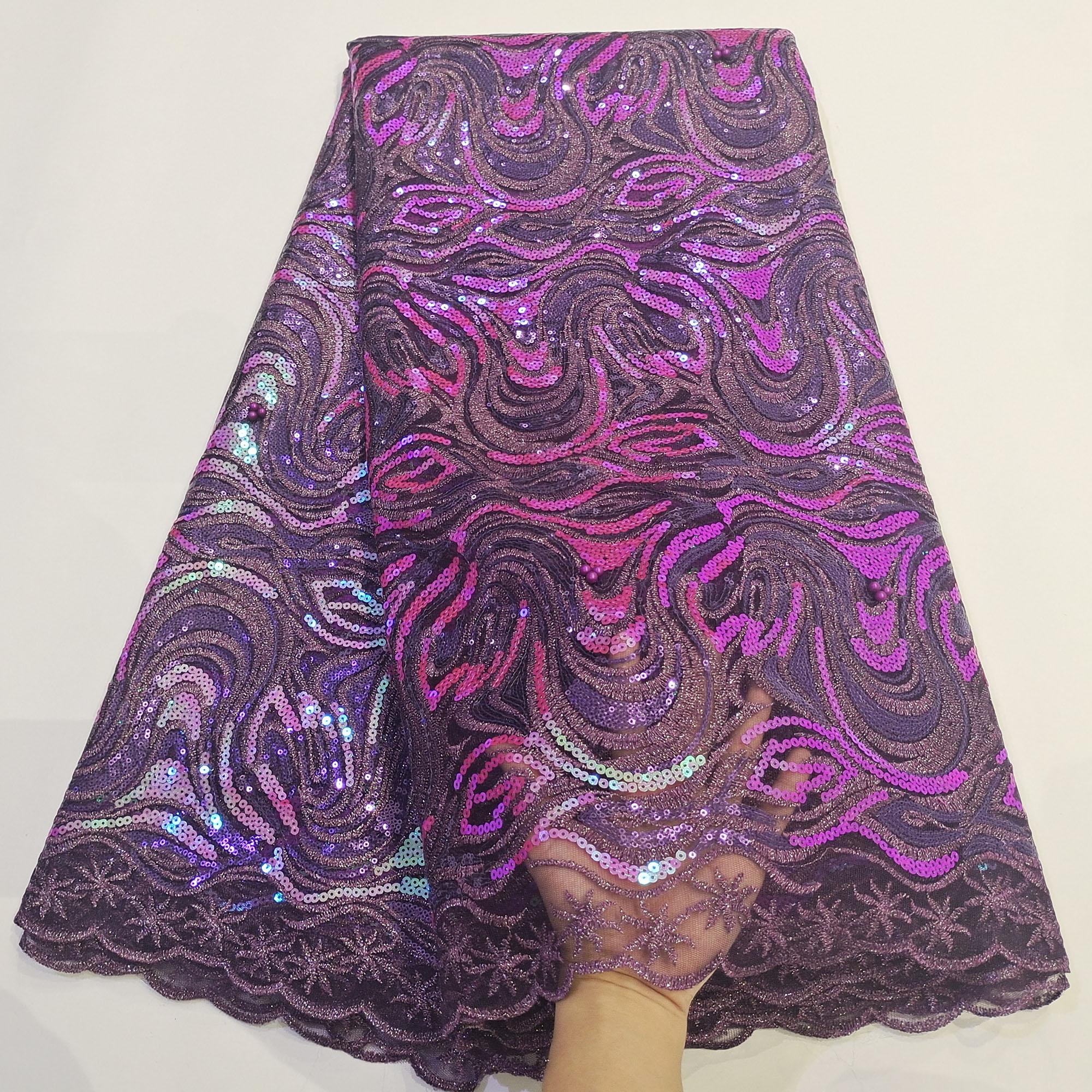 Fashion African Lace Fabric 5 Yards Sequin Embroidery