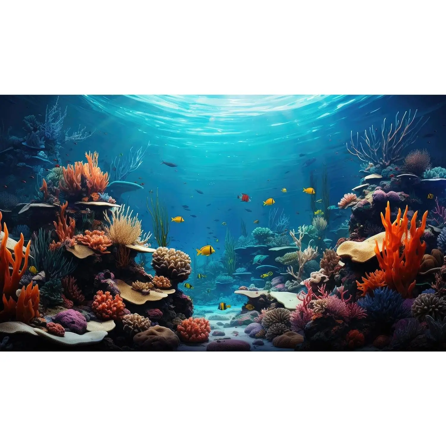 Aquarium Background Under The Sea Coral Reef Deep Ocean Aquatic Plants Sunray Terrarium Underwater Tropical Soft Coral Fish Tank Decor 30x12in