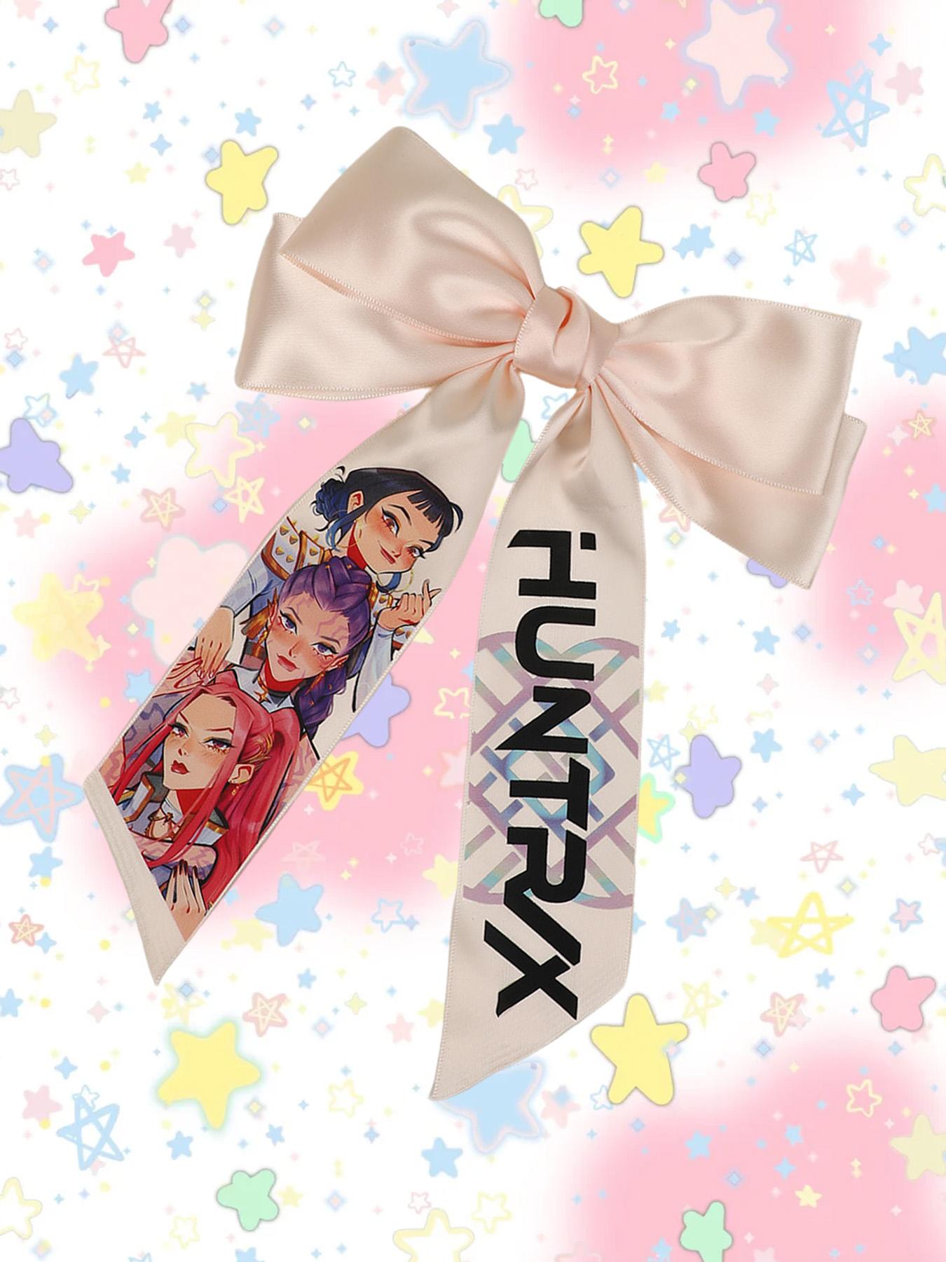 4pcs/1pcLarge Kpop Hair Bow with Girl Band Printed Ribbons | Comfortable Secure Clip | Versatile Design Hair Clip Set