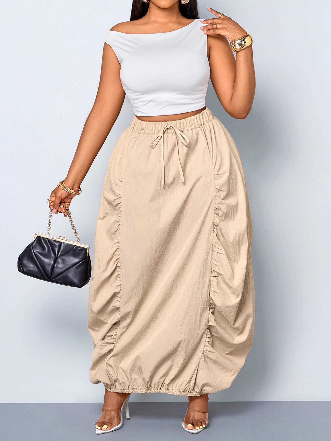 Plus Size Women Solid Color Maxi Skirt Elastic Waist, Casual Elegant for Work and Daily Wear for All Season Wear