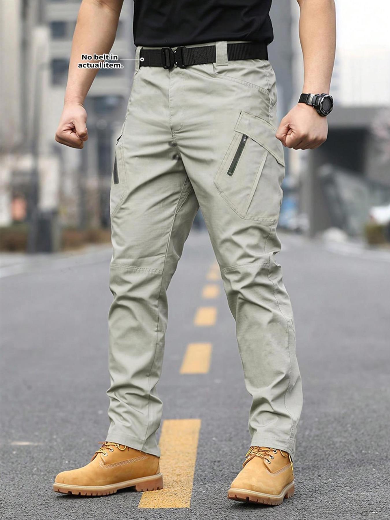Men's Solid Color Flap Pocket Zipper Fly Cargo Pants without Belt Accessories, Casual Comfy Button Fly Trousers for Daily Wear, Men's Bottoms for All Seasons, Menswear, Plain