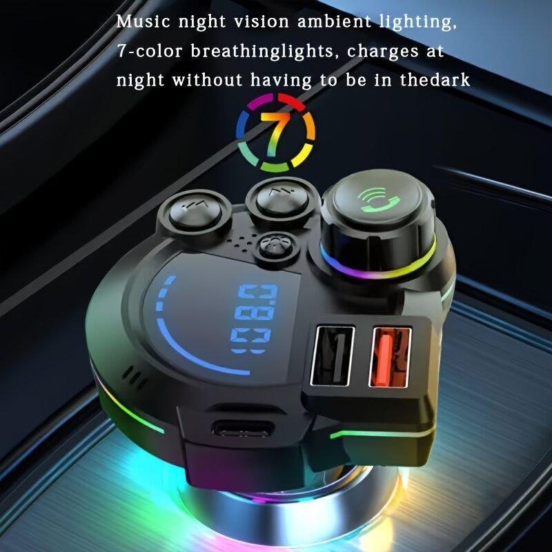 Bluetooth 5.3 Car FM Transmitter, Wireless Radio Adapter with PD 30W & USB Fast Charger, Colorful RGB Light, Hands-free Calling, Bass Music Player for All Cars