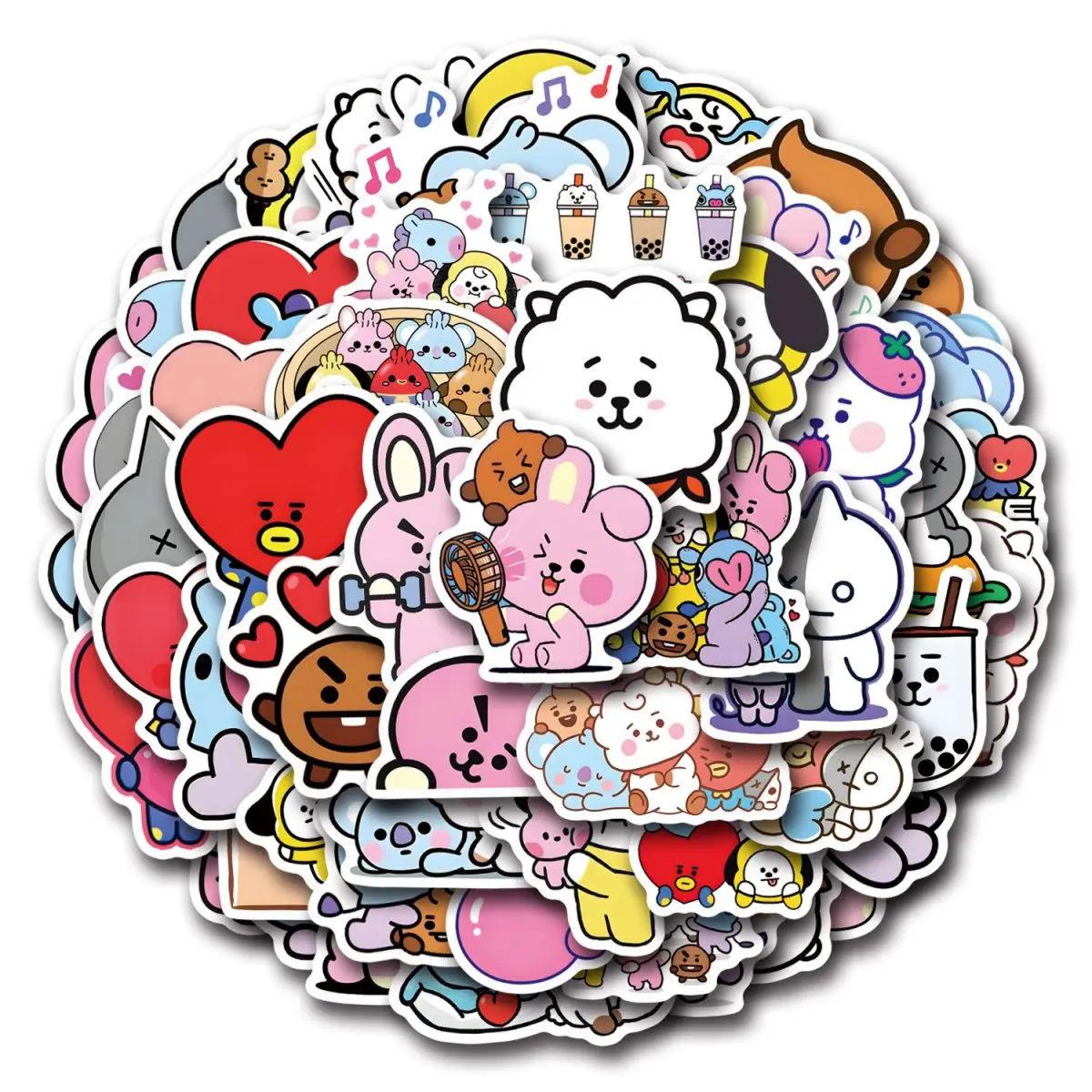 BT21 Chimmy Cooky Koya RJ Shooky Mang Stickers High Color Value Cartoon Printing Creative Handmade Ledger Decoration 50/82 Stickers