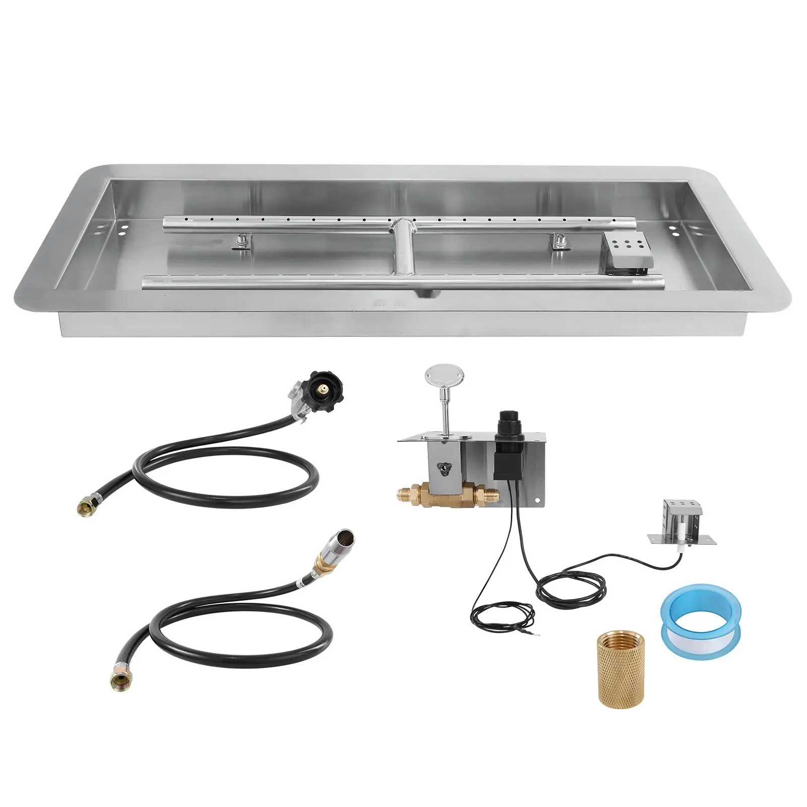 24 X 8 Inch Drop-In Fire Pit Pan, Rectangular Stainless Steel Fire Pit Burner Kit, Propane Gas Fire Pan 120,000 BTU With H-Burner, Indoor Or Outdoor Use, Durable Stainless Steel Patio Fireplace Insert