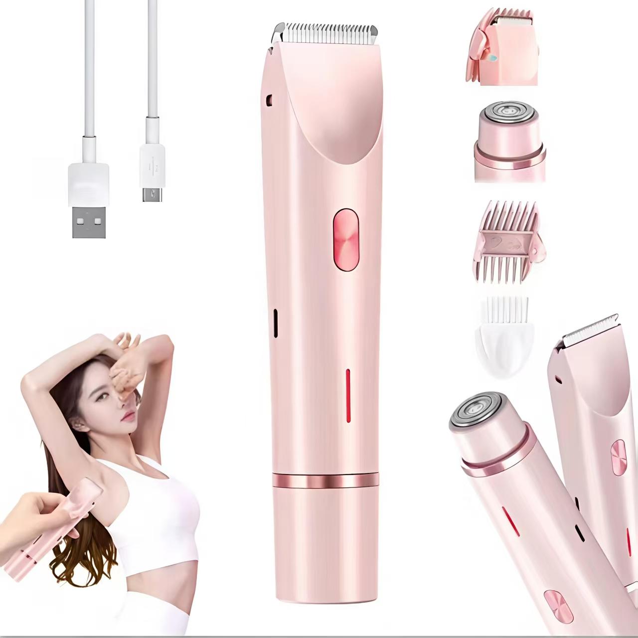 Women's Bikini Trimmer, Underarm Trimmer, Electric Shaver & Razor, Rechargeable 2-In-1 Body and Face Hair Removal, Dual Head Design, Ipx7 Waterproof