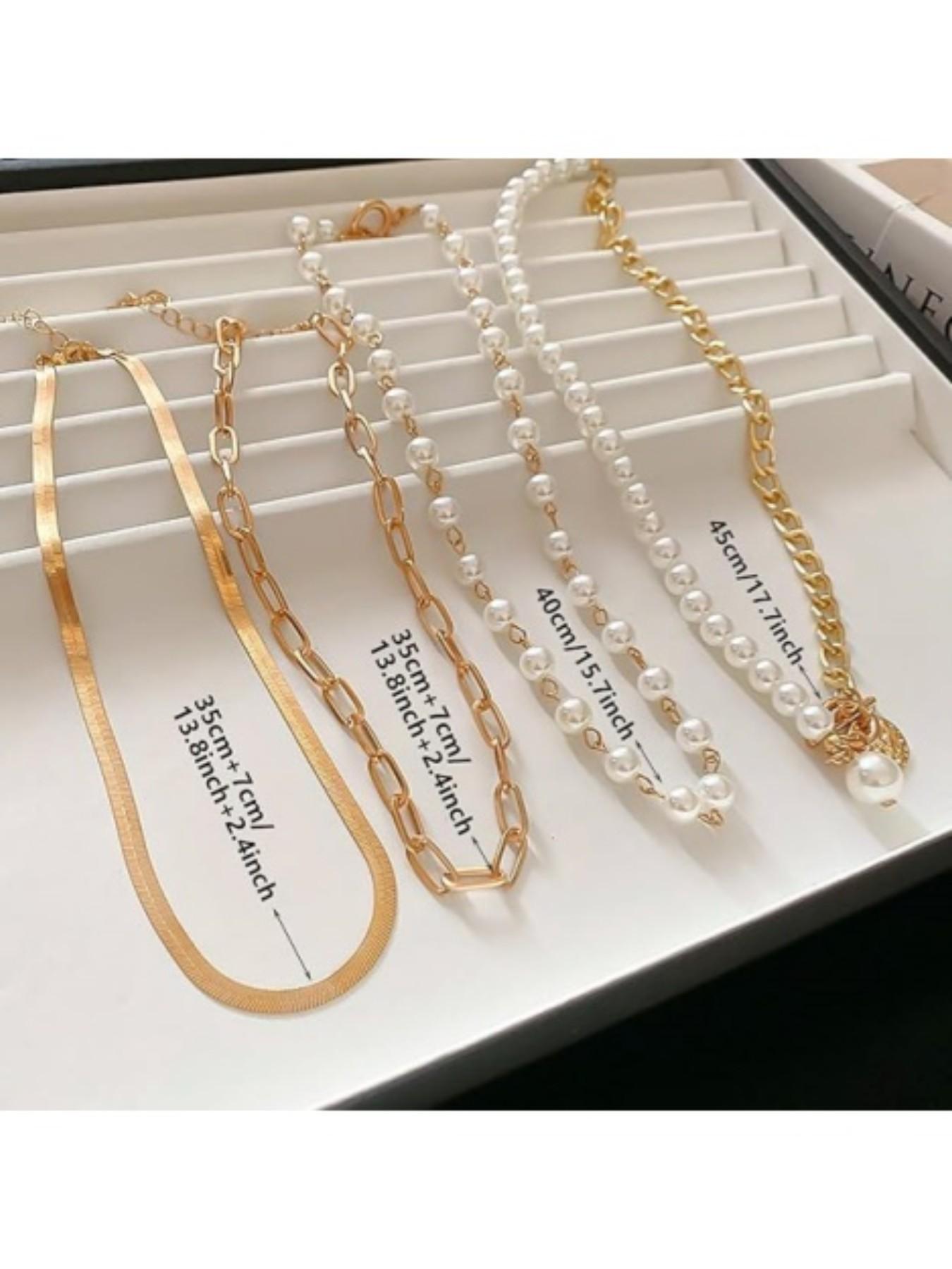 4-Piece Women's Fashion Adjustable Multi-Layer Pearl Stack Necklace Set, Charming Multi-Layer Chain Necklaces, Beach Jewelry