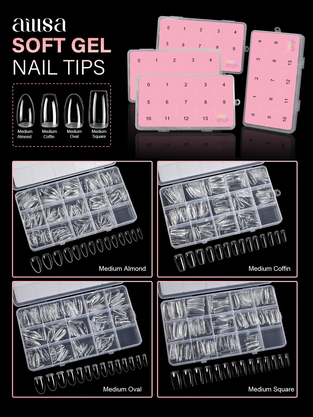 Aillsa 2.0 Upgraded Soft Gel Nail Tips - Built-in C-curve Medium Almond Full Cover Nail Extensions Ultral Thicker Acrylic Nails Tips Strong Clear 140Pcs/168Pcs/224Pcs Pre-sculpted Press-On Nails with Matte Underside False Nails for Flat Nails
