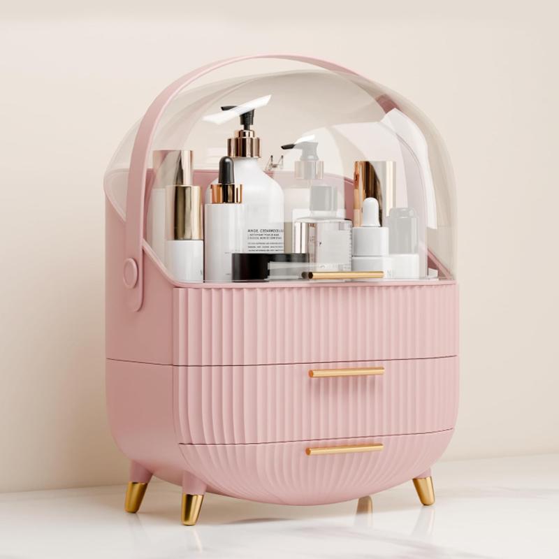 1pc Makeup Storage Box with Lid and Drawers, Cosmetic Organizer for Skincare Products, Desktop Display Cabinet, Ideal for Countertop Use