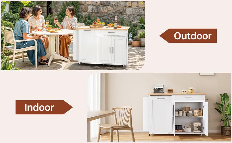 Kitchen Island with Storage, 31.5" D Rolling Kitchen Cart on Wheels with Widen Drop Leaf Rubberwood Top, Large Mobile Kitchen Island with Trash Can Storage and Towel Bar, Black