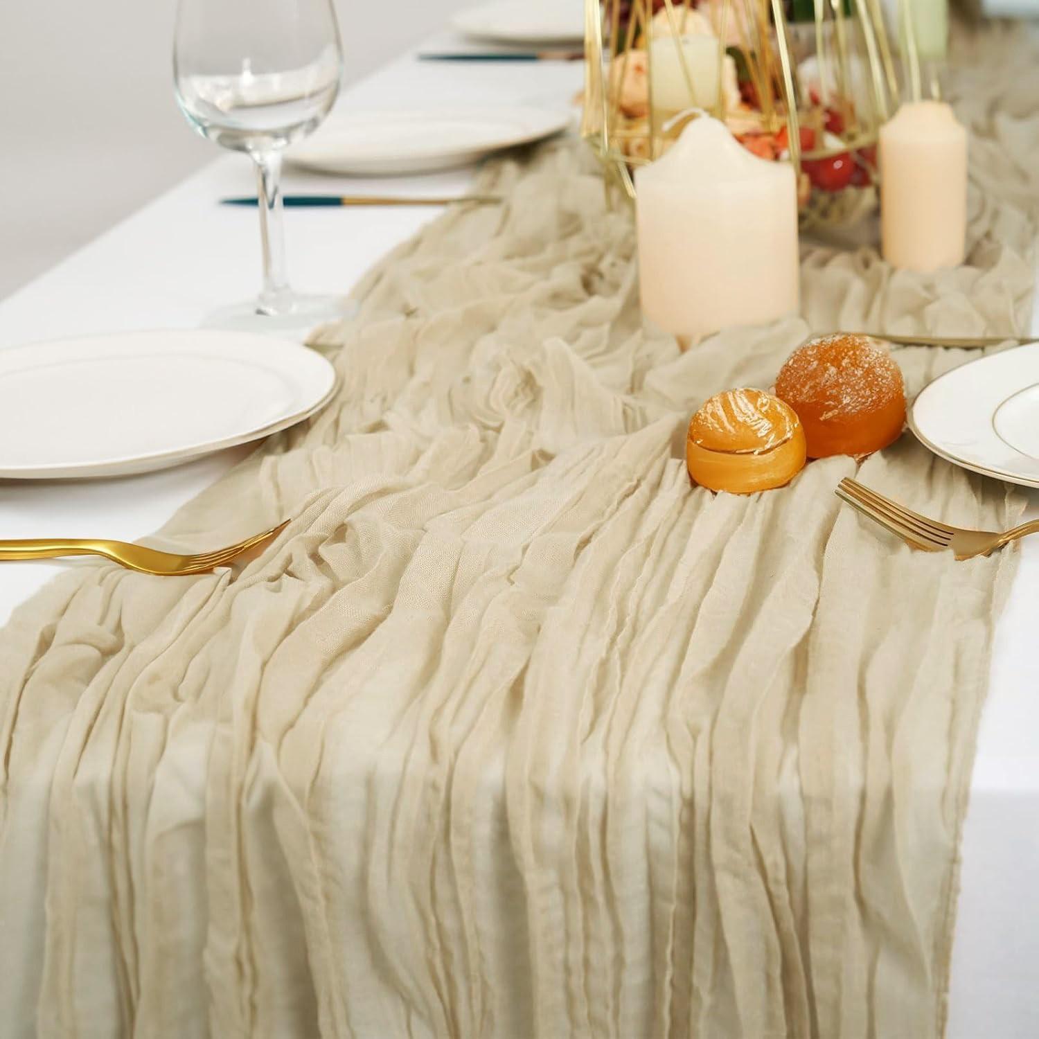 Polyester Ruffled Table Runner, Bohemian Style Linen Cloth, Rustic Decorative Wedding Party Supplies, Festival Gift Event Decoration