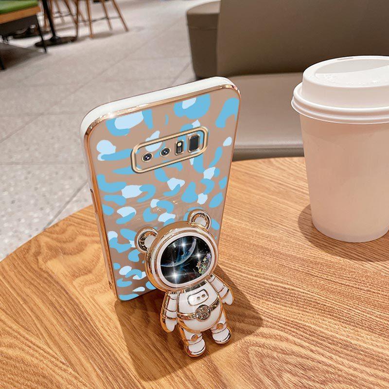 Note 8 Fashion Series Pearl Strap Lanyard Phone Holder Case For Compatible With Samsung Galaxy Note 8 Plating Cover and Elegant Blue Luxury Leopard Print Little Bear Protector Cases