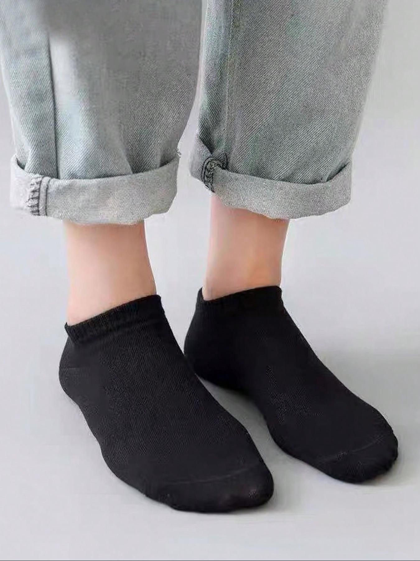 5/10 Pairs Basic Plain Invisible Short Socks Set, Fitted Casual Style, All Seasons Wear, No Ca Prop 65 Warning