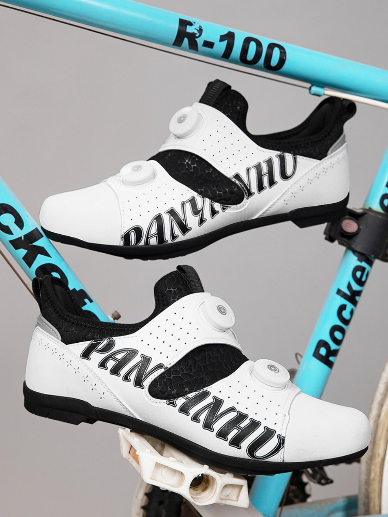 Unisex Cycling Shoes, Indoor Road Bike Shoes, Sporty PU Leather, Wide Fit, Colorblock Design, All Seasons, Professional Style