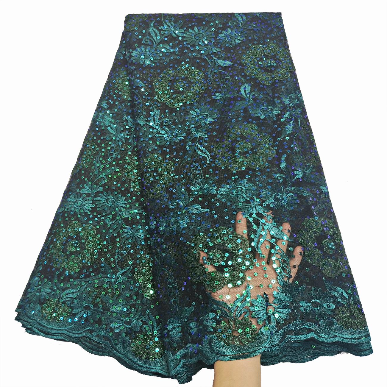 Fashion African Lace Fabric 5 Yards Sequin Embroidery