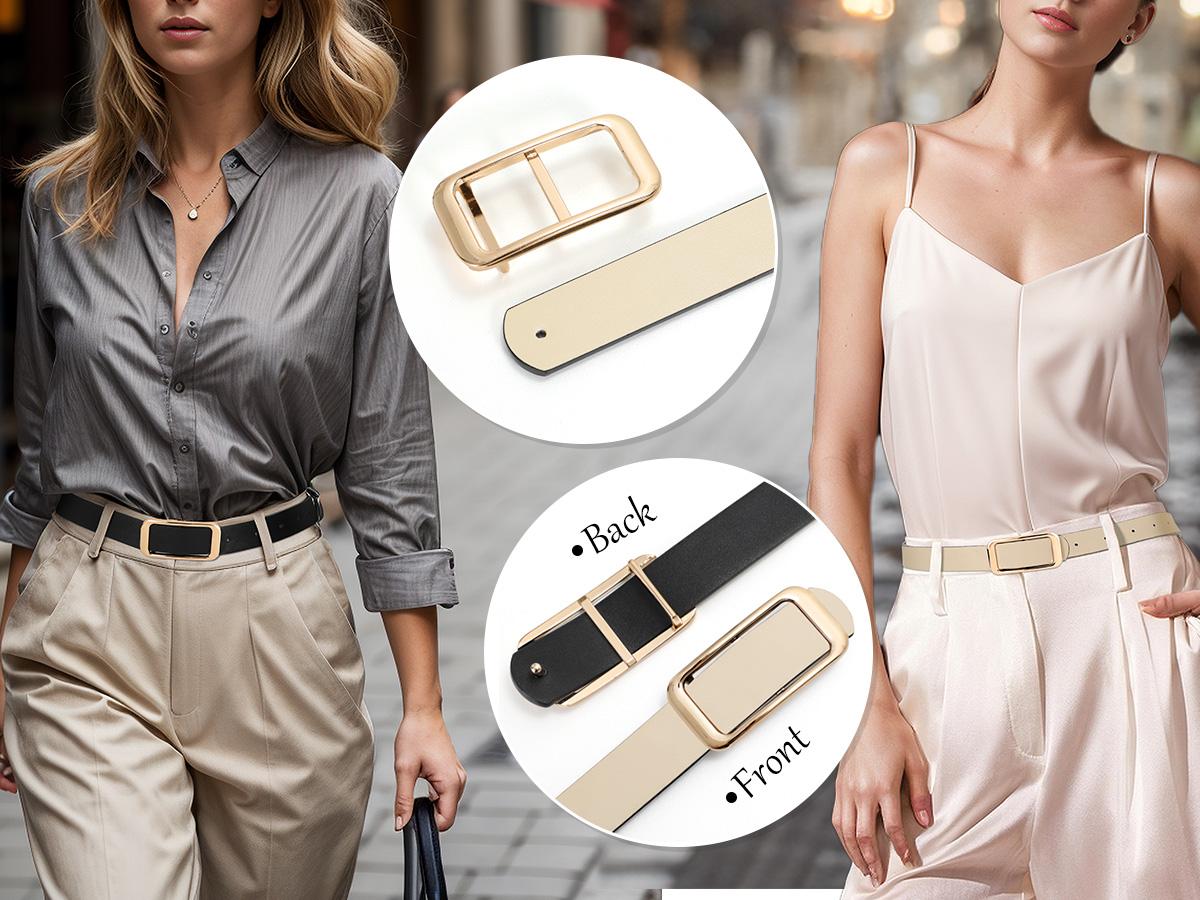 JASGOOD Women Reversible Leather Belt Two-in-One Ladies Fashion Skinny Waist Belt for Pants Jeans  Dresses