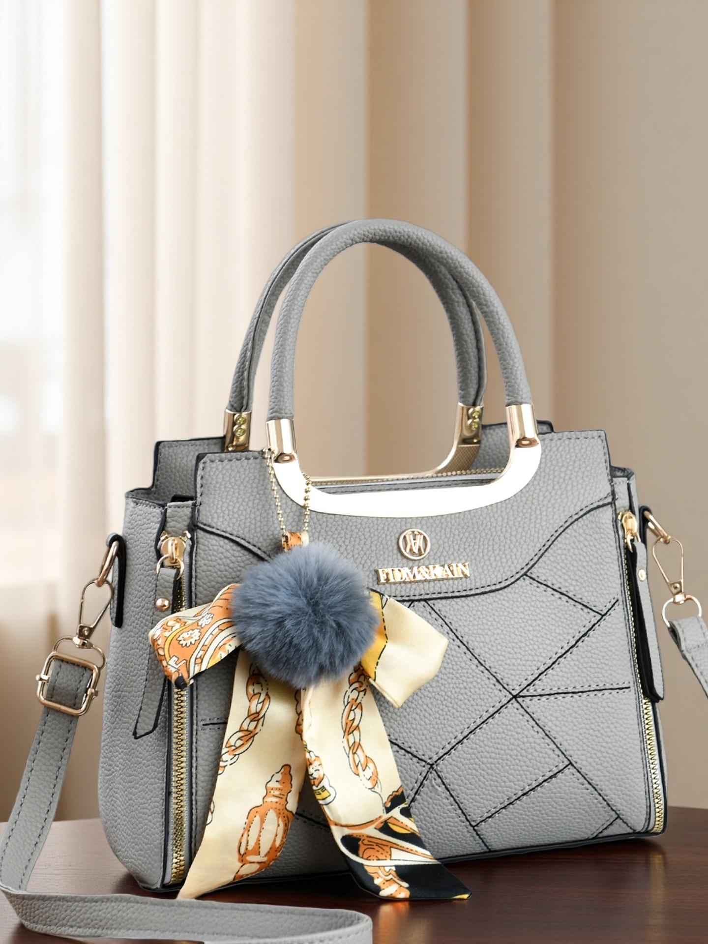 Large Capacity Women's Handbag, Stylish Durable Satchel for Daily Use, Elegant Plush Pendant, Available in Multiple Colors