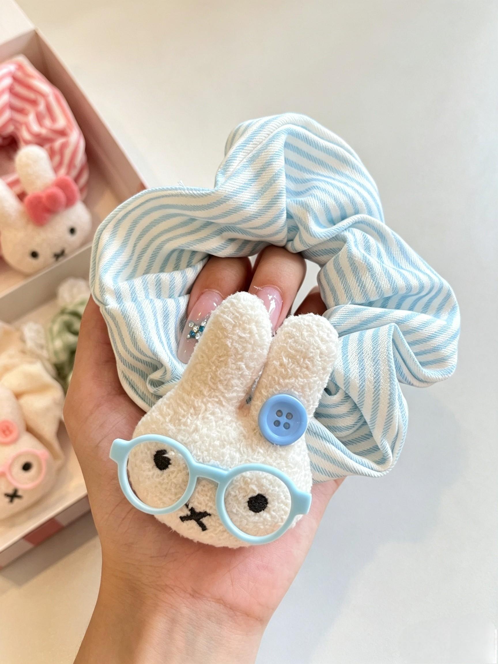 6pcs Easter Day Hair Scrunchies Bowknot, Candy Color Rabbit Hair Ties, Elastic Bands for Thick Curly Hair, Ponytail Holders for Women Men