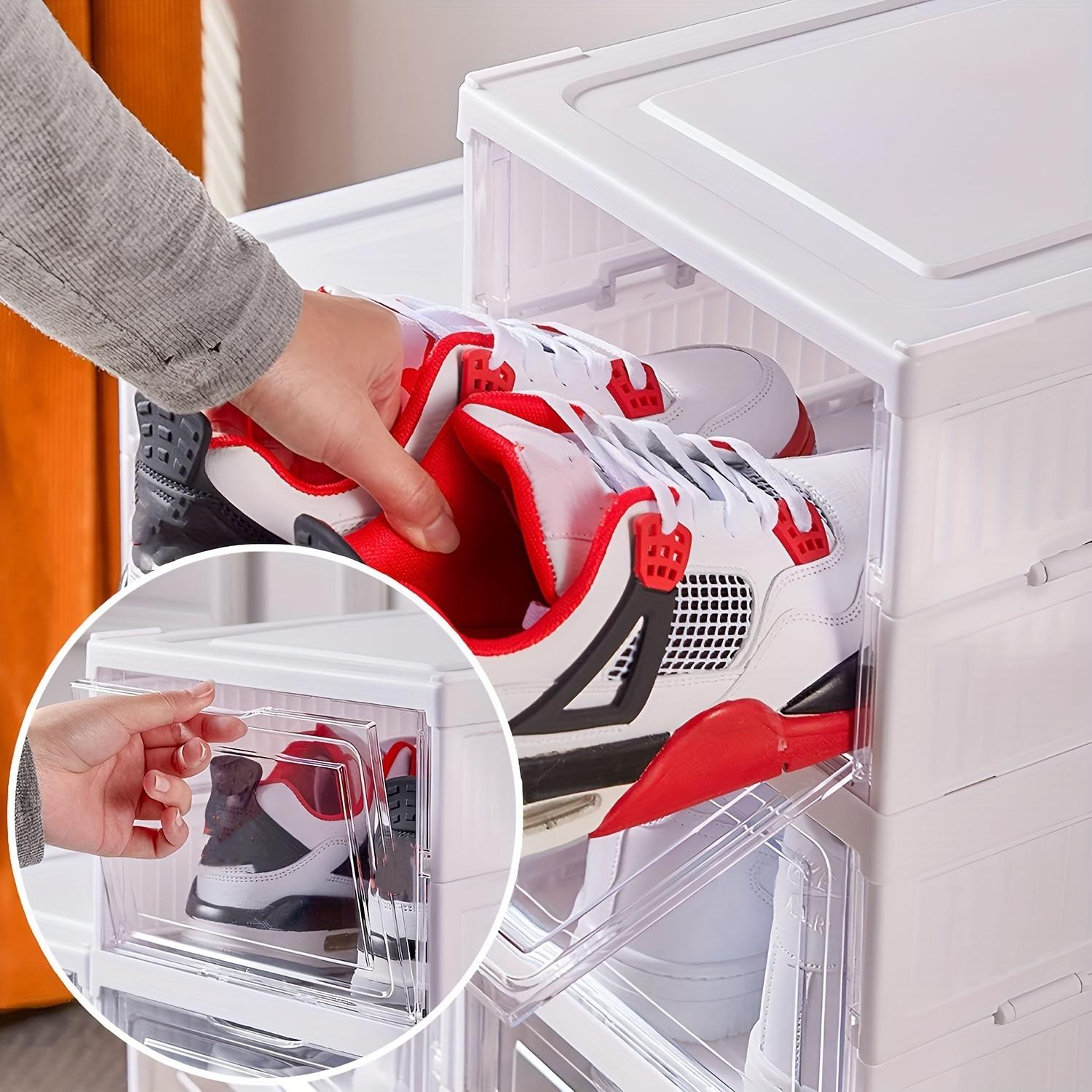 Stackable shoe storage box set, featuring front-opening waterproof transparent plastic storage boxes for easy access, perfect for wardrobes and entryways, shoe storage boxes
