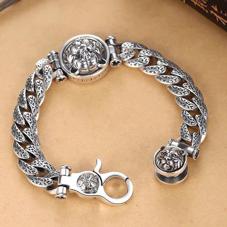 S925 Silver Plated Rotatable Fashion Bracelet, Peace And Good Luck Bracelet, Timeless Retro Design, Domineering Cool Bracelet Unisex Neutral Style
