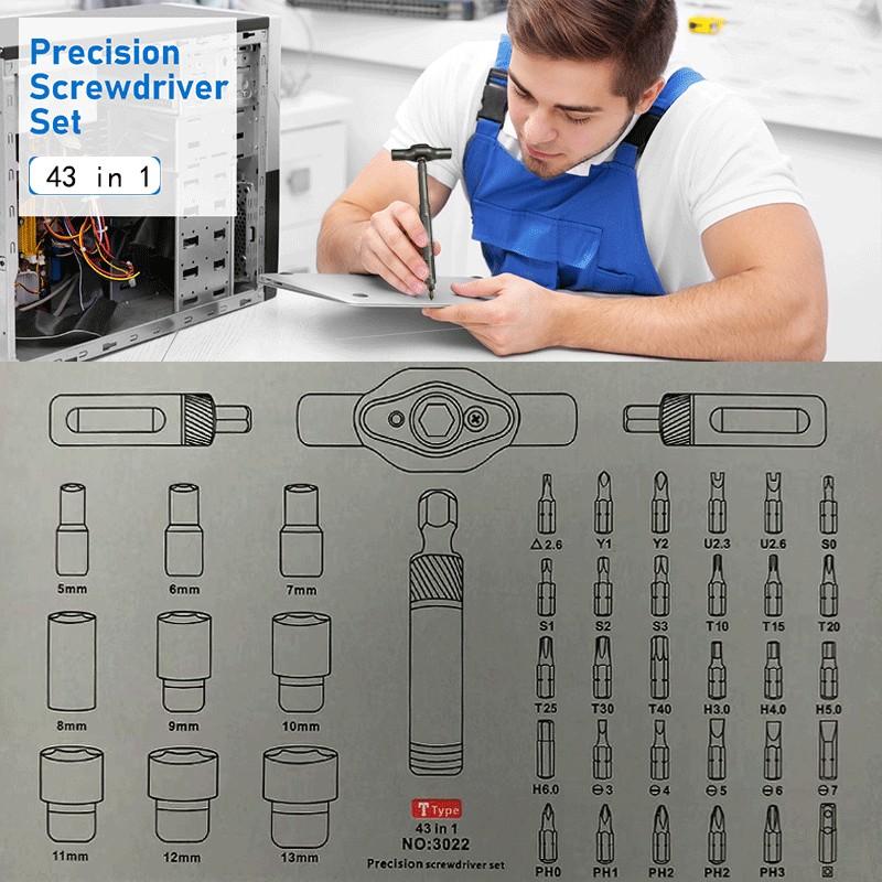 24-In-1 Magnetic Screwdriver Set & 43-In-1 Tool Kit, Multi-Functional Manual Tools with Detachable T-Handle Ratchet, DIY Home Maintenance Toolbox, Replaceable Screwdriver Bits